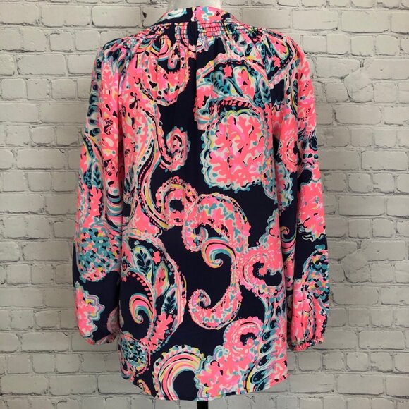 Lilly Pulitzer 100% Silk Elsa Blouse Size S Pop Up For The Halibut - Picture 3 of 7